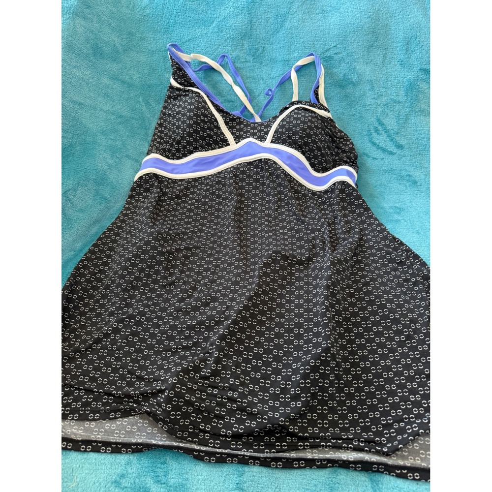 Catalina Womens XL 16-18 Black Geometric Print Strappy Back Swim Dress Swimsuit